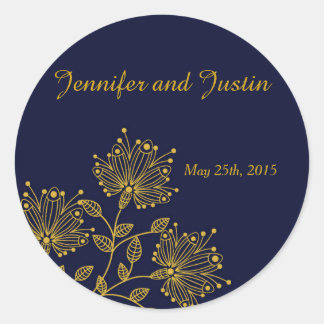 20 - 1,5-inch Envelope Seal Navy and Yellow Floral Ronde Sticker