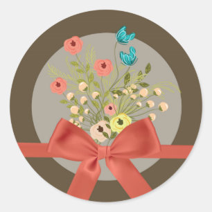 20 - 1,5-inch enveloppen dichtingen bruine bloem ronde sticker
