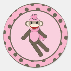 20 - 1,5-inch Favor Stickers Pink Sock Monkey