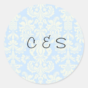 20 Blauw/Wit Damask Bruiloft Favor Stickers