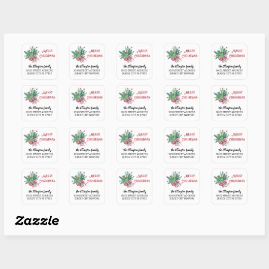 20 Brandweertakken & Bessen Retouradres Kerstmis Vierkante Sticker (Vel)
