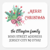 20 Brandweertakken & Bessen Retouradres Kerstmis Vierkante Sticker (Voorkant)