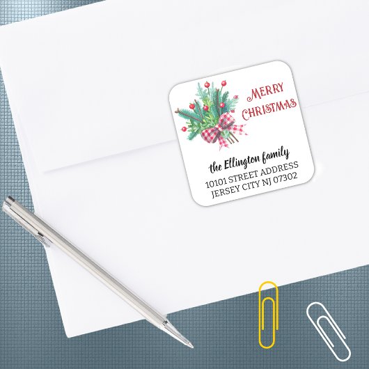 20 Brandweertakken & Bessen Retouradres Kerstmis Vierkante Sticker