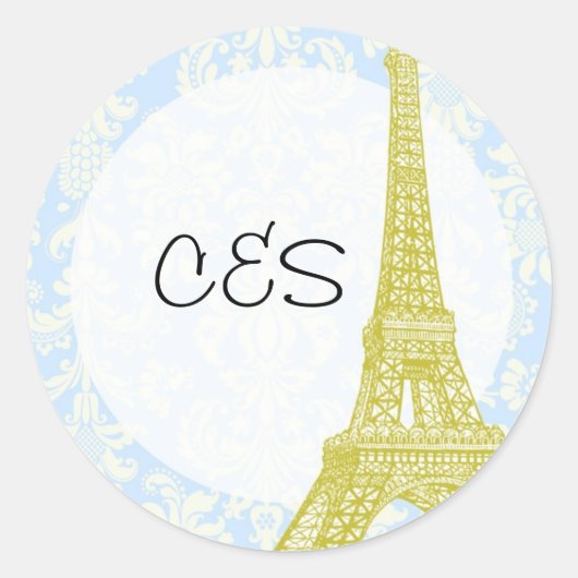 20 Bruiloft in Paris Blue Damask Favor Stickers (Voorkant)