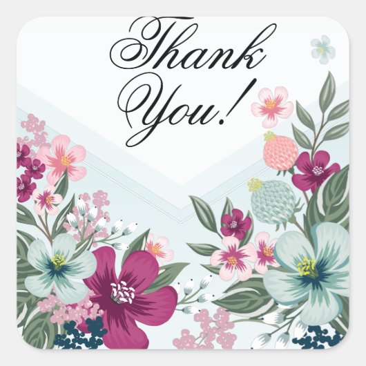 20 Dank u Stickers Tropische bloemen op Blue Omb (Voorkant)