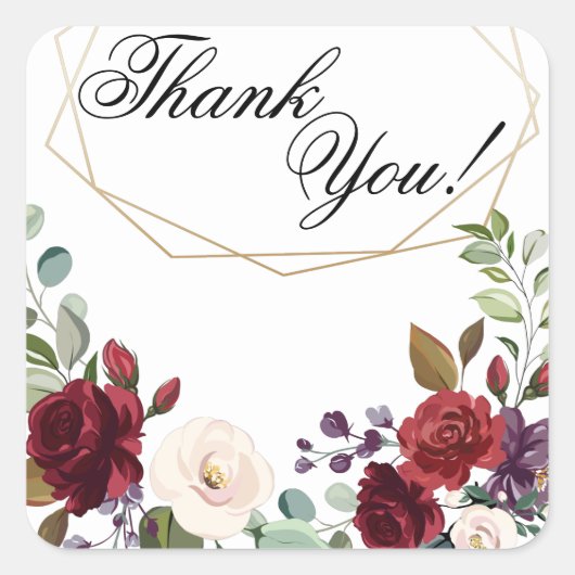 20 Dank u Stickers White Roses Gold Geometric (Voorkant)