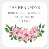 20 Elegant Pink Poinsettia Swag Address Vierkante Sticker (Voorkant)