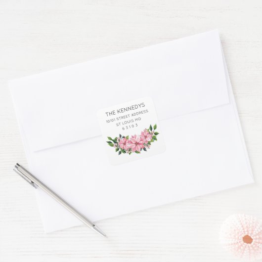 20 Elegant Pink Poinsettia Swag Address Vierkante Sticker (Envelop)