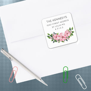 20 Elegante Roze Poinsettia Guirlande Adres Vierkante Sticker