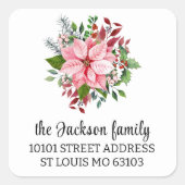 20 Elegante Roze Poinsettia Retouradres Sticker (Voorkant)