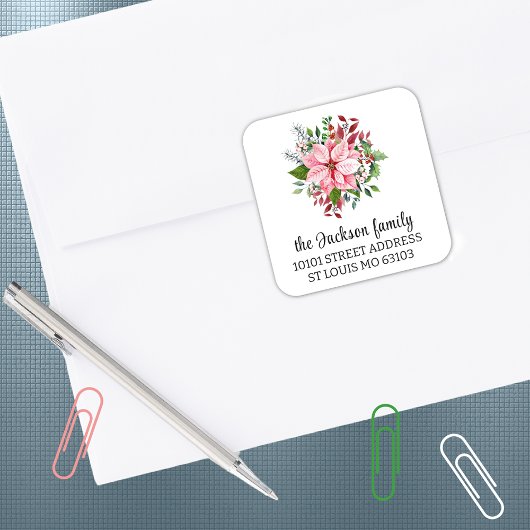 20 Elegante Roze Poinsettia Retouradres Sticker