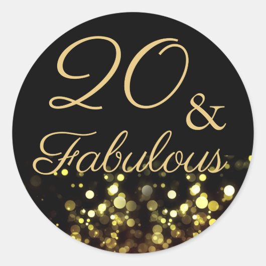20 en Fabulous Zwart en Gouden Verjaardag Sticker (Voorkant)