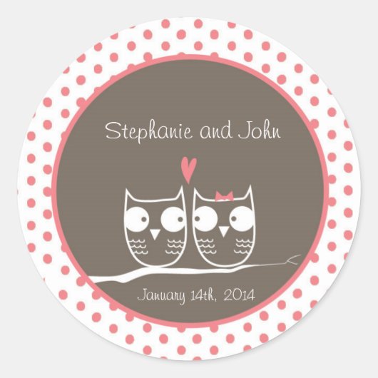 20 Envelope Seal Wedding Owls Personalized Ronde Sticker (Voorkant)