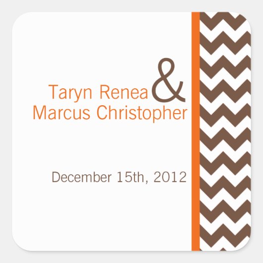 20 Favor Stickers Brown Oranje Chevron Name (Voorkant)
