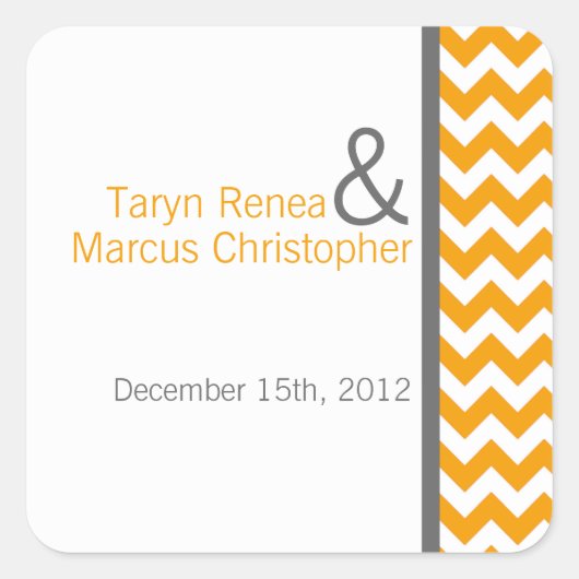 20 Favor Stickers Yellow Grey Gray Chevron Name (Voorkant)