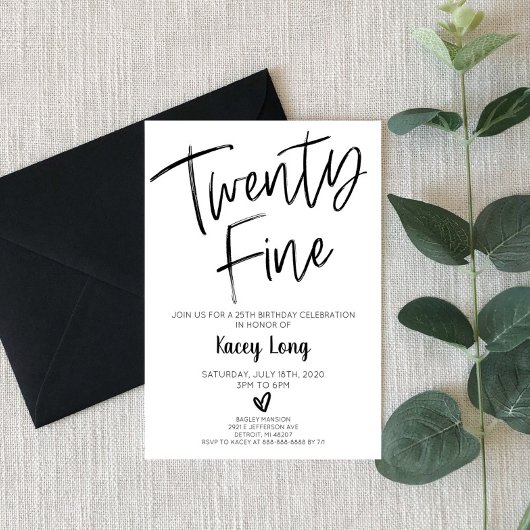 20 Fine 25th 25th Birthday Invitation Kaart