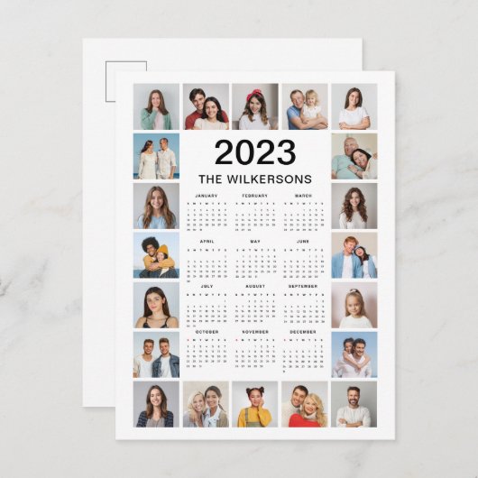 20 Foto Collage 2023-jaarkalender Jouw naam toevoe Briefkaart (Voorkant / Achterkant)