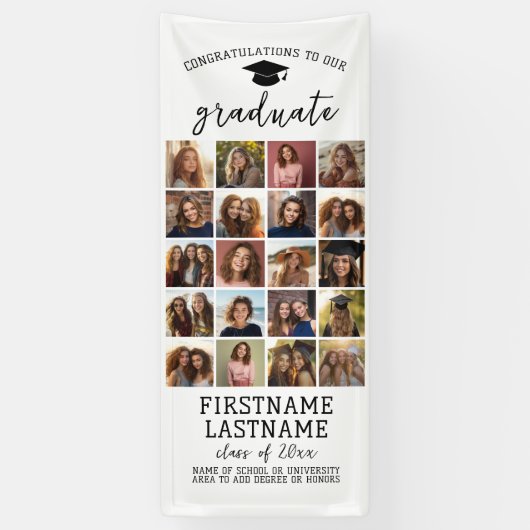 20 Foto Collage Afstuderen Modern Minimaal Wit Spandoek (Verticaal)