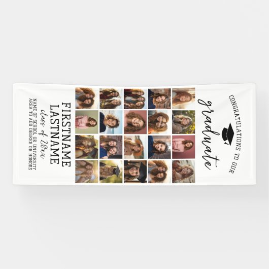 20 Foto Collage Afstuderen Modern Minimaal Wit Spandoek (Horizontaal)