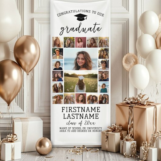 20 Foto Collage Afstuderen Modern Minimaal Wit Spandoek