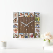 20 Foto Collage Faux Bruin Hout Hek Vierkante Klok (Huis)