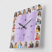 20 Foto-collage geborsteld metallisch Paars pasta Vierkante Klok (Hoek)