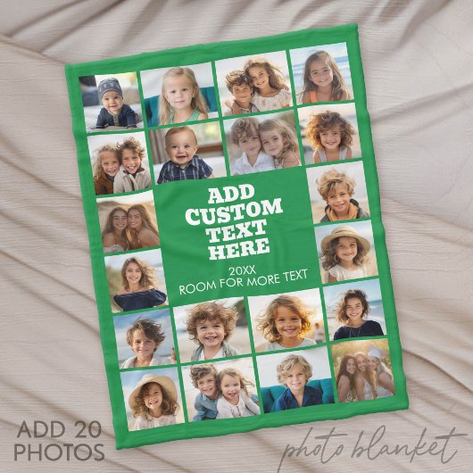 20 Foto Collage - Groen en tekst in het midden Fleece Deken
