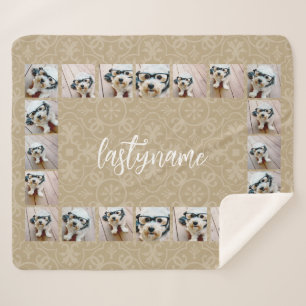 20 Foto collage met moderne naam patroonscript Sherpa Deken