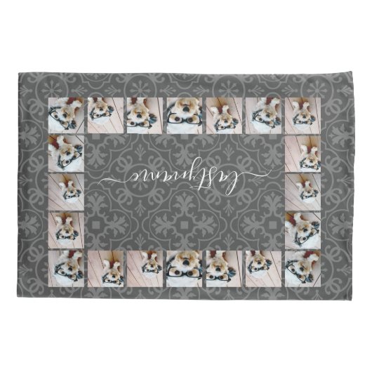 20 Foto Collage met moderne naam van patroonscript Kussensloop (Achterkant)