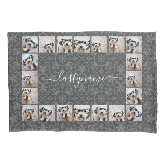 20 Foto Collage met moderne naam van patroonscript Kussensloop (Voorkant)