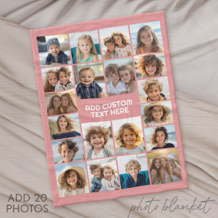 20 foto-collage met witte tekst verticaal fleece deken