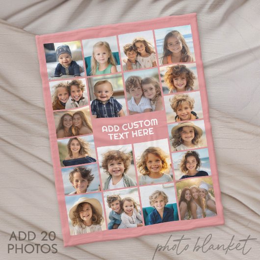 20 foto-collage met witte tekst verticaal fleece deken