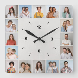 20 Foto Collage Metaalachtig Witte Folie Vierkante Klok