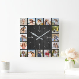 20 Foto Collage Nep Donker Zwart Houten Schutting Vierkante Klok