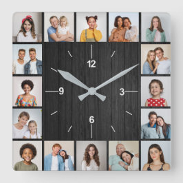 20 Foto Collage Nep Donker Zwart Houten Schutting Vierkante Klok