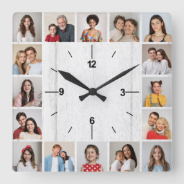 20 foto collage nep licht witte houten hek vierkante klok