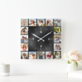 20 foto collage nep zwart geborsteld metalen folie vierkante klok (Huis)