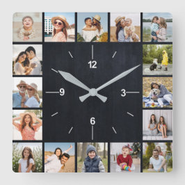 20 Foto Collage Nep Zwarte Schoolbord Vierkante Klok