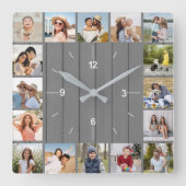 20 Foto Collage Nepgrijze Houten Schutting Vierkante Klok (Voorkant)