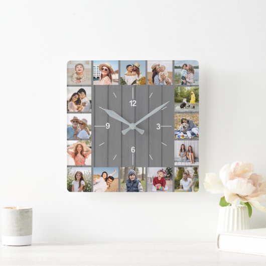 20 Foto Collage Nepgrijze Houten Schutting Vierkante Klok (Huis)