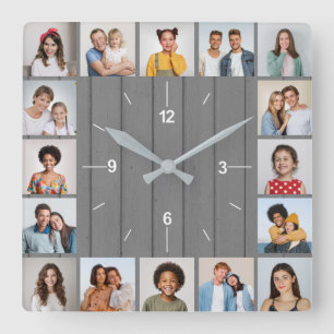 20 Foto Collage Nepgrijze Houten Schutting Vierkante Klok