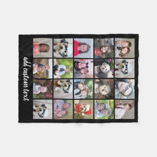 20 Foto collage - Raster met Script-tekst - zwart Fleece Deken (Voorkant (Horizontaal))