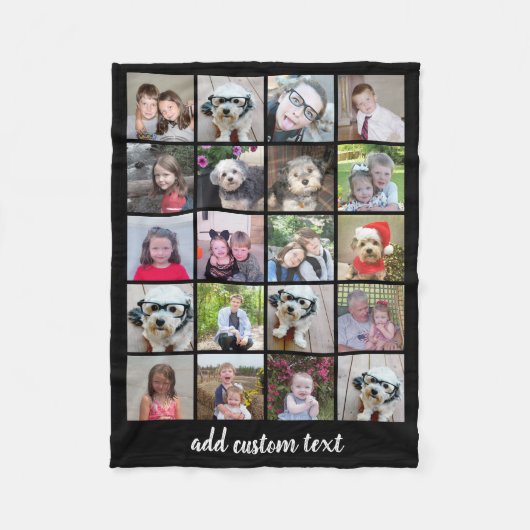 20 Foto collage - Raster met Script-tekst - zwart Fleece Deken (Voorkant)