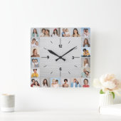 20 Foto-collage, Silver Metallic geborsteld Vierkante Klok (Huis)