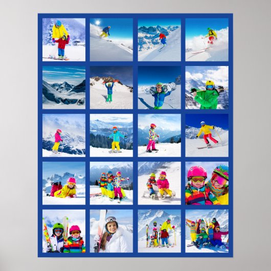 20 Foto Raster Collage Donkerblauw Poster (Voorkant)