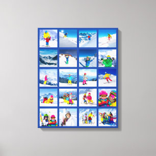 20 Foto-rastercollage Donkerblauw Canvas Afdruk