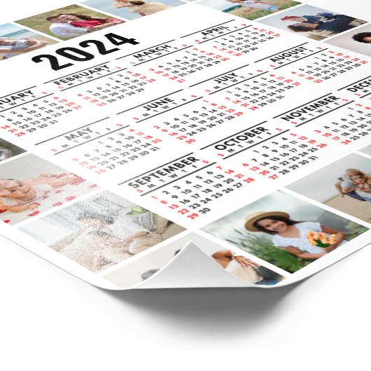 20 Fotocollage 2024 Jaar in een oogopslag Kalender Foto Afdruk (Hoek)