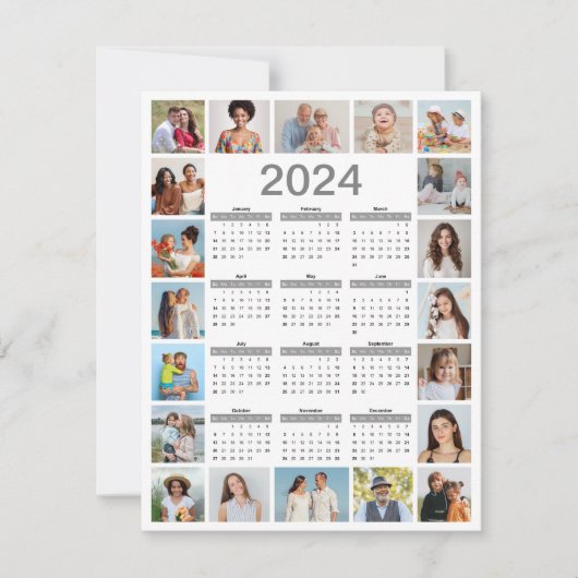 20 Fotocollage 2024 Jaar in een oogopslag Kalender Kaart (Voorkant)