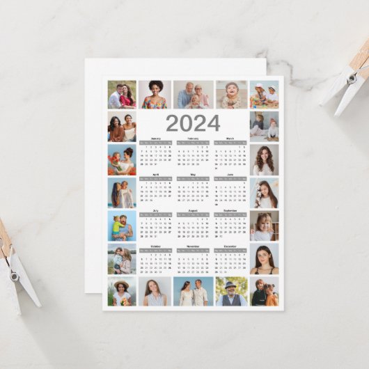 20 Fotocollage 2024 Jaar in een oogopslag Kalender Kaart (Voorkant / Achterkant in situ)