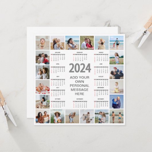 20 Fotocollage 2024 Jaar in een oogopslag Kalender Kaart (Voorkant / Achterkant in situ)